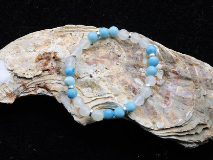 Real Larimar bracelet combined with  Selenite beads. Powerful healing crystals for you to use as they also deliver clarity of mind