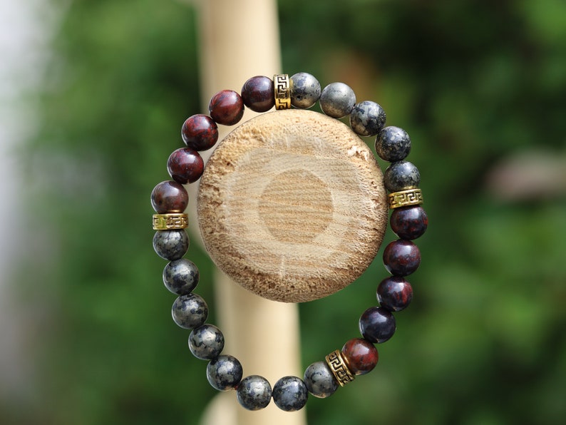 Notable Natural Bloodstone Beads bracelet versus Natural Africa Pyrite.  Strong stone to promote positive thinking and manifestation.