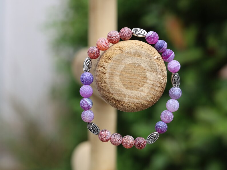 Purple and Red Frosted Fire Crackle Agate Beads Round Dyed Weathered Agate Beads. BRACELET