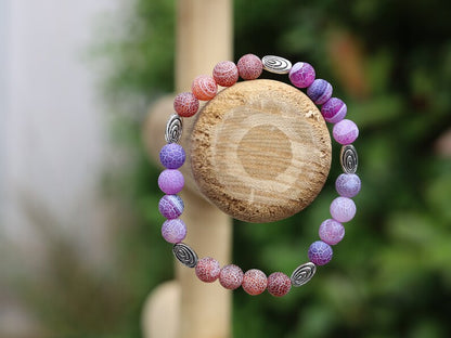 Purple and Red Frosted Fire Crackle Agate Beads Round Dyed Weathered Agate Beads. BRACELET