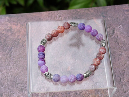 Purple and Red Frosted Fire Crackle Agate Beads Round Dyed Weathered Agate Beads. BRACELET