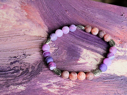 Purple and Red Frosted Fire Crackle Agate Beads Round Dyed Weathered Agate Beads. BRACELET