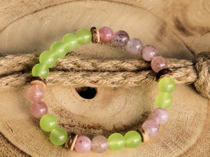 Viśēśa Jewel Collection - Ethereal Strawberry Quartz bracelet with amazing Peridot beads. can help you to trust your own inner voice