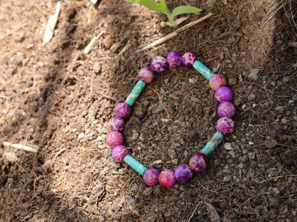 Modish  tube gemstones bracelet with purple Sea Sediment Jasper and Tubes 4x Turquoise Sea Sediment Jasper.