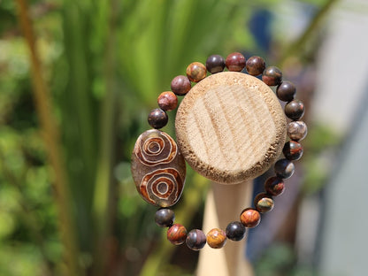 LIMITED EDITION Authentic 4-Eye dZi Beads. This precious bead is strung with new Natural Picasso Stone/Picasso Jasper Beads.