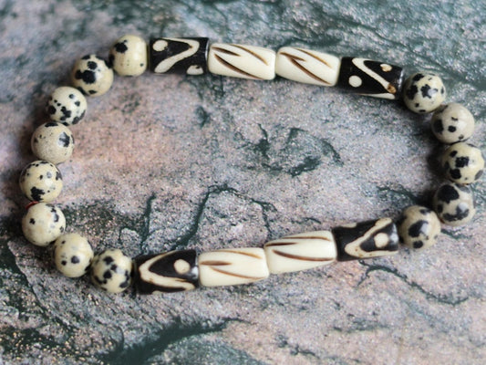Bone gemstone jewelry. Smooth Natural Natural Magnesite Beads with Made in India cow bone (cruelty-free), each one is completely hand-made.