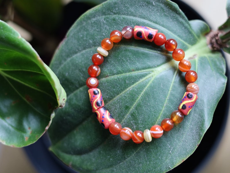 Trade beads jewelry. Natural Stone Striped Red Lace Agates Round Beads with beautiful handmade & hand-painted  powder Glass Kroboland