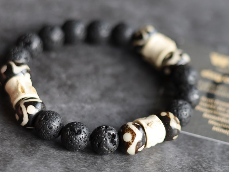 Cool 10 mm Lava bracelet combined with Bone gemstone jewelry. intricate, beautiful and natural. Haḍīāṁ Jewel winter Collection