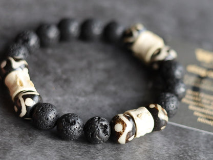 Cool 10 mm Lava bracelet combined with Bone gemstone jewelry. intricate, beautiful and natural. Haḍīāṁ Jewel winter Collection