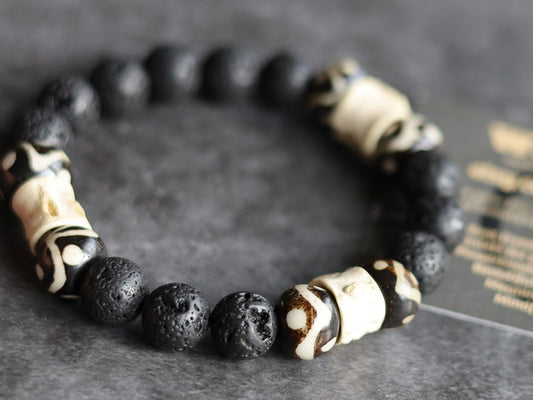 Cool 10 mm Lava bracelet combined with Bone gemstone jewelry. intricate, beautiful and natural. Haḍīāṁ Jewel winter Collection