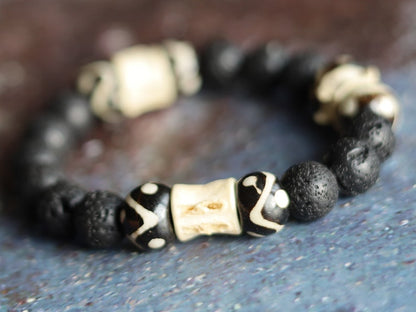 Cool 10 mm Lava bracelet combined with Bone gemstone jewelry. intricate, beautiful and natural. Haḍīāṁ Jewel winter Collection