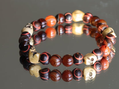 Striped Red Lace Agates Round Beads with beautiful handmade & hand-painted powder Glass from Kroboland. Bone gemstone jewelry.