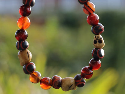 Striped Red Lace Agates Round Beads with beautiful handmade & hand-painted powder Glass from Kroboland. Bone gemstone jewelry.