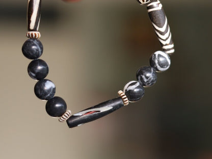 Zebra Jasper Gemstone Beads combine with amazing mixed cow bone from India. Handmade Bone Beads, Haḍīāṁ Jewel winter Collection