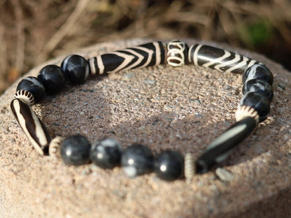 Zebra Jasper Gemstone Beads combine with amazing mixed cow bone from India. Handmade Bone Beads, Haḍīāṁ Jewel winter Collection