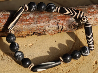 Zebra Jasper Gemstone Beads combine with amazing mixed cow bone from India. Handmade Bone Beads, Haḍīāṁ Jewel winter Collection