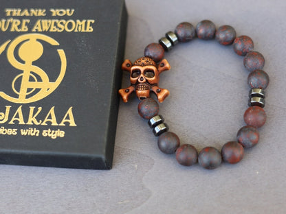 Brown Striped dream Agate Beads with Natural Matte Saffron Jasper beads. Unique and shows the vital Buddhist symbol of emptiness.