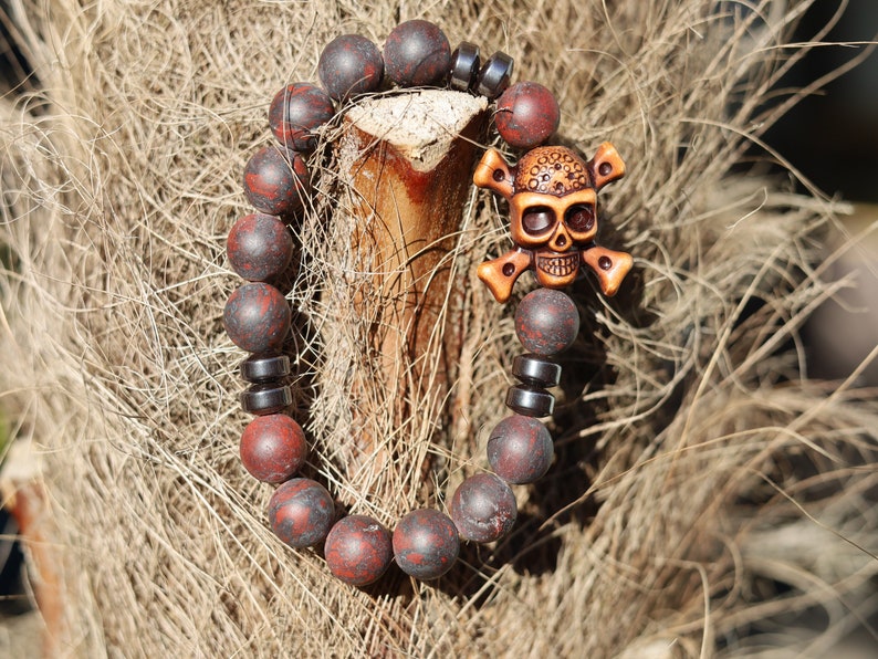 Brown Striped dream Agate Beads with Natural Matte Saffron Jasper beads. Unique and shows the vital Buddhist symbol of emptiness.