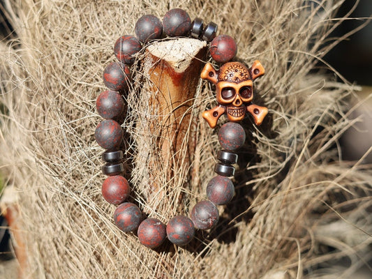Brown Striped dream Agate Beads with Natural Matte Saffron Jasper beads. Unique and shows the vital Buddhist symbol of emptiness.