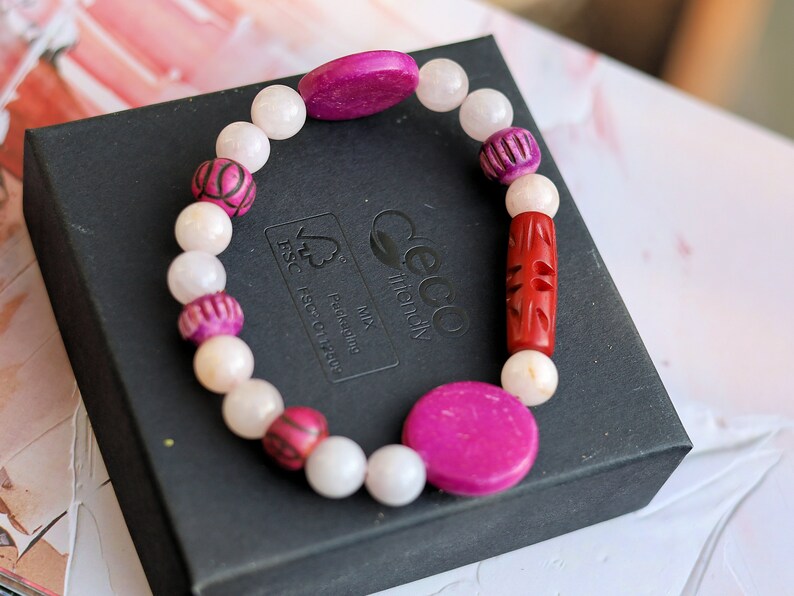 Rose Quartz Beads  Beaded bracelet combined with Mixed Indigo cow bone from India. Bone Beads are intricate, beautiful and natural.