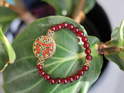 One of a kind Mexico red blood Amber beads Certified 8mm combined with Nepal Handmade Buddha Brass With Synthetic Coral And Turkey Stone