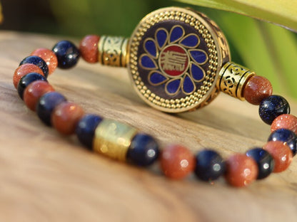 Sparkly bracelet Goldstone beads with Handmade Nepalese Buddhist Tibetan Brass Metal & Clay Loose Craft Bead. Your satisfaction, our pursuit