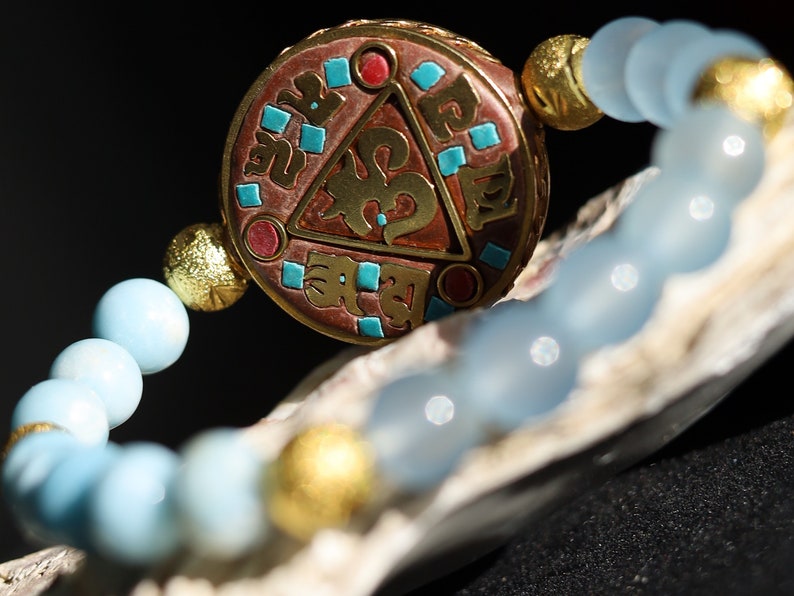 unique Larimar bracelet combined with Brazilian Aquamarine beads. And with handmade Indonesia Beads, with Brass Findings