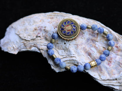 Blue Spot Jasper Beads with Handmade Nepalese Buddhist Tibetan Brass Metal & Clay Loose Craft Bead. Your satisfaction, our pursuit.