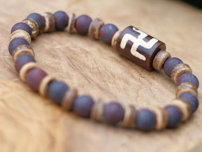 Rare Natural frosted Brecciated Jasper bracelet with Swastika Rare Treasure Tibetan Dzi.
