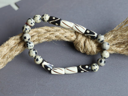 Bone gemstone jewelry. Smooth Natural Natural Magnesite Beads with Made in India cow bone (cruelty-free), each one is completely hand-made.