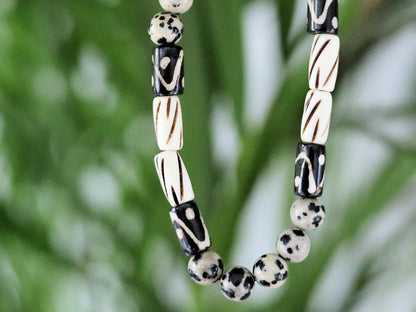 Bone gemstone jewelry. Smooth Natural Natural Magnesite Beads with Made in India cow bone (cruelty-free), each one is completely hand-made.
