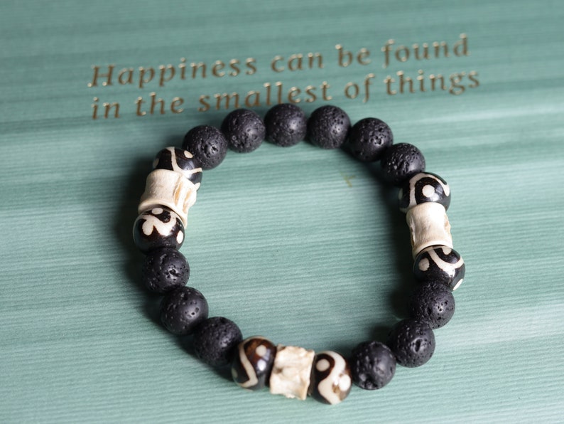 Cool 10 mm Lava bracelet combined with Bone gemstone jewelry. intricate, beautiful and natural. Haḍīāṁ Jewel winter Collection