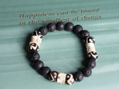 Cool 10 mm Lava bracelet combined with Bone gemstone jewelry. intricate, beautiful and natural. Haḍīāṁ Jewel winter Collection