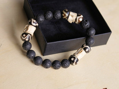 Cool 10 mm Lava bracelet combined with Bone gemstone jewelry. intricate, beautiful and natural. Haḍīāṁ Jewel winter Collection