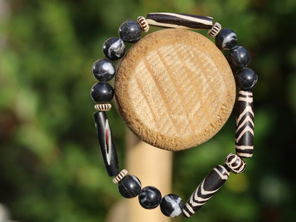 Zebra Jasper Gemstone Beads combine with amazing mixed cow bone from India. Handmade Bone Beads, Haḍīāṁ Jewel winter Collection