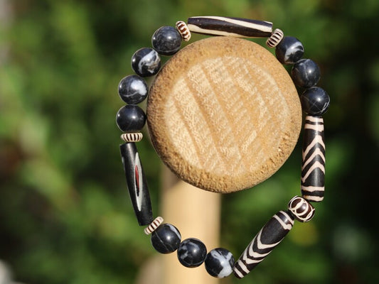Zebra Jasper Gemstone Beads combine with amazing mixed cow bone from India. Handmade Bone Beads, Haḍīāṁ Jewel winter Collection