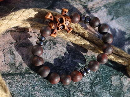 Brown Striped dream Agate Beads with Natural Matte Saffron Jasper beads. Unique and shows the vital Buddhist symbol of emptiness.