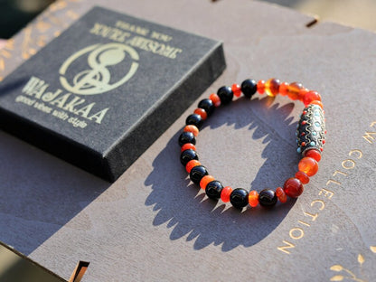 Stone Banded Black Lace Agate Round Beads bracelet with Kashmiri beads are also known as Bollywood beads.