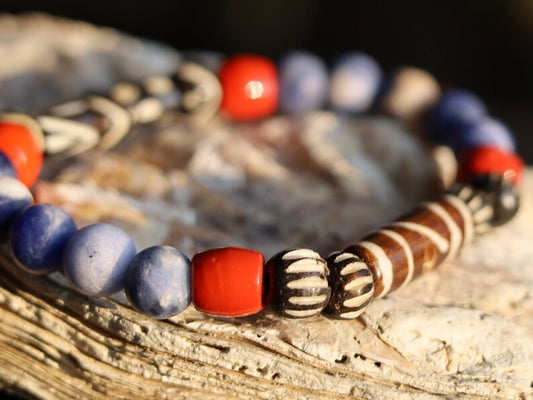 Sodalite Round Beaded bracelet combined with Mixed cow bone from India. Bone Beads are intricate, beautiful and natural.