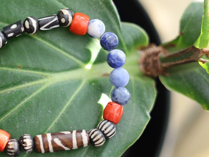 Sodalite Round Beaded bracelet combined with Mixed cow bone from India. Bone Beads are intricate, beautiful and natural.