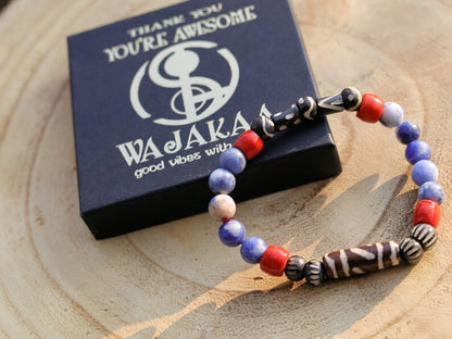 Sodalite Round Beaded bracelet combined with Mixed cow bone from India. Bone Beads are intricate, beautiful and natural.