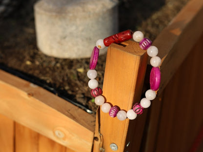 Rose Quartz Beads  Beaded bracelet combined with Mixed Indigo cow bone from India. Bone Beads are intricate, beautiful and natural.