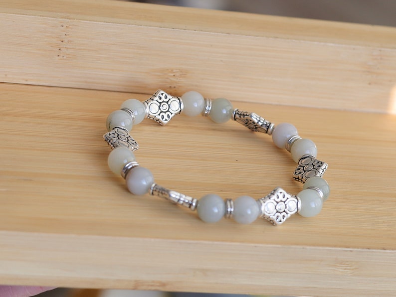 Myanmar Jade/Burmese Jade bracelet with  Spacer Cube Square Diamond Patterned Square Pearls. Artisan inspired, hand crafted and authentic.