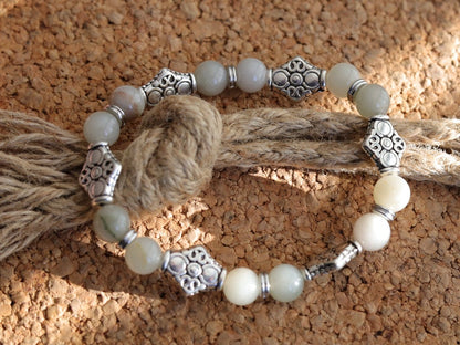 Myanmar Jade/Burmese Jade bracelet with  Spacer Cube Square Diamond Patterned Square Pearls. Artisan inspired, hand crafted and authentic.