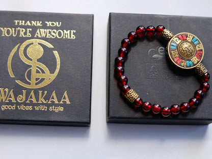 One of a kind Mexico red blood Amber beeswax beads Certified 8mm combined with Antique Nepal Handmade Six-Word Mantra Brass.