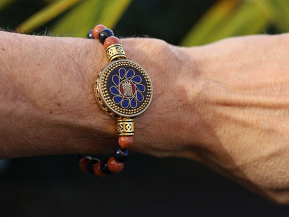 Sparkly bracelet Goldstone beads with Handmade Nepalese Buddhist Tibetan Brass Metal & Clay Loose Craft Bead. Your satisfaction, our pursuit