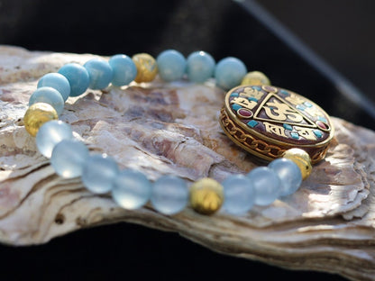 unique Larimar bracelet combined with Brazilian Aquamarine beads. And with handmade Indonesia Beads, with Brass Findings
