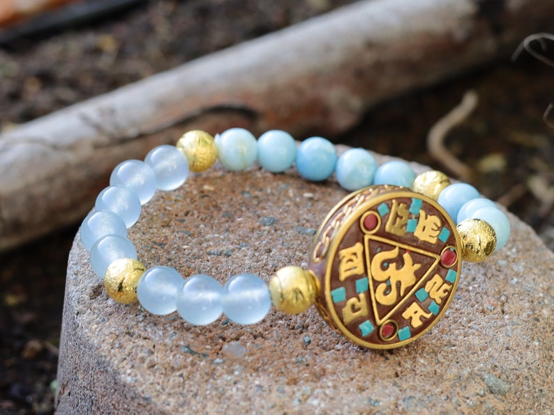 unique Larimar bracelet combined with Brazilian Aquamarine beads. And with handmade Indonesia Beads, with Brass Findings