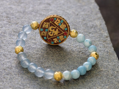unique Larimar bracelet combined with Brazilian Aquamarine beads. And with handmade Indonesia Beads, with Brass Findings