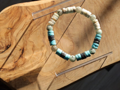 Heishi Gemstone Beads, Sea Sediment Jasper turquoise blue/ White White Turquoise. Tibetan Magical Natural Stripe Raja Kayu Bead King  Wood